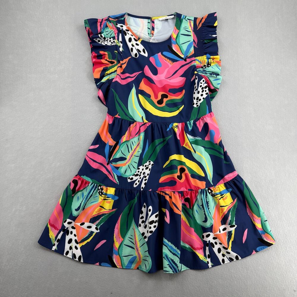 Michelle McDowell Colorful Tropical Ruffle Dress Size S